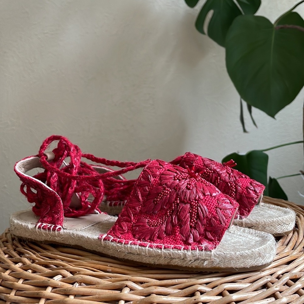 NEW Antik Batik Tori designed in Paris red raffia ankle wrap espadrilles